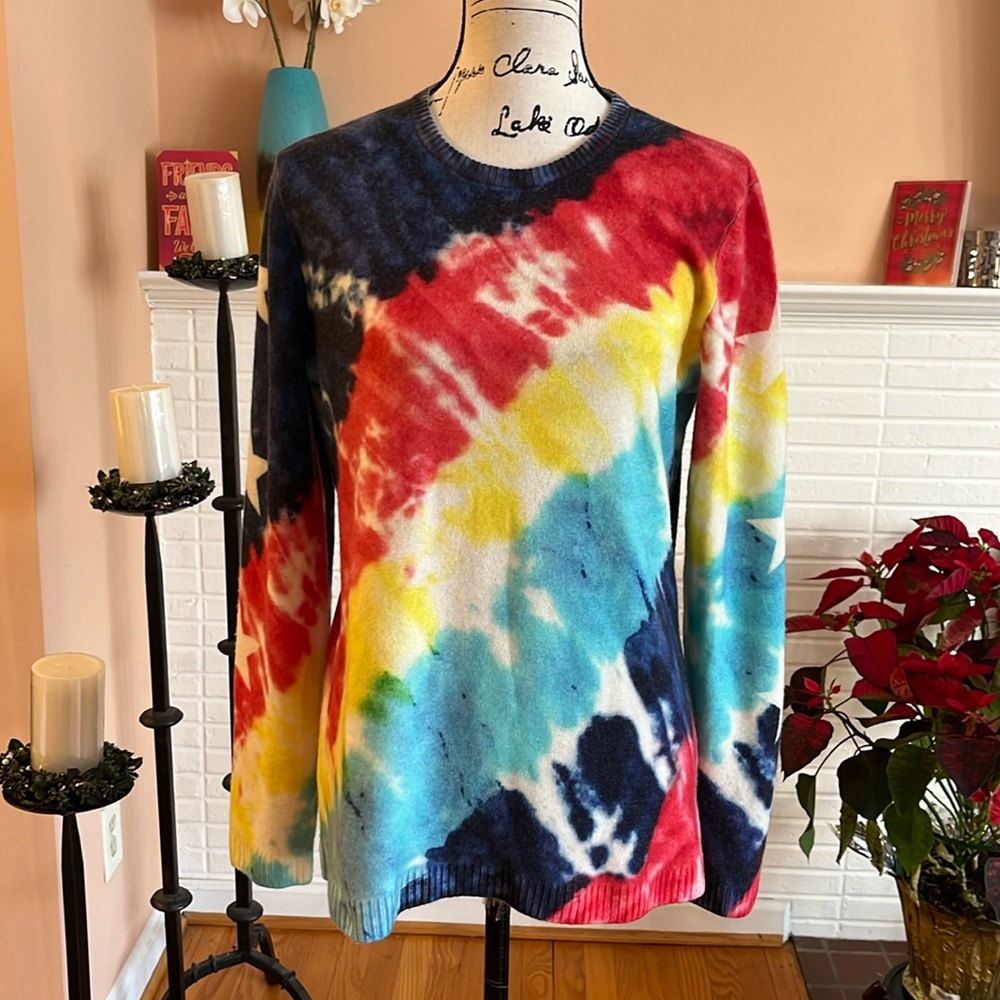 Aqua Tie Dye Print Cashmere Sweater